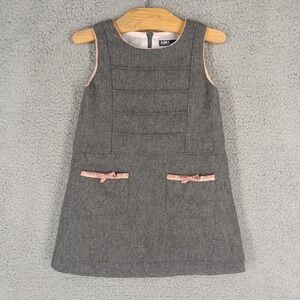 ZA Girls Sz 3 Gray Wool Blend Jumper Dress Bow Pockets Sleeveless Made in‎ Spain